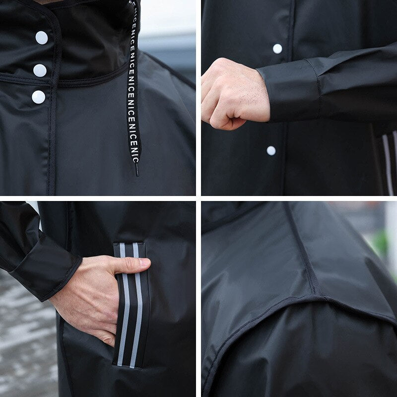 Tykk regnponcho med hette for herre