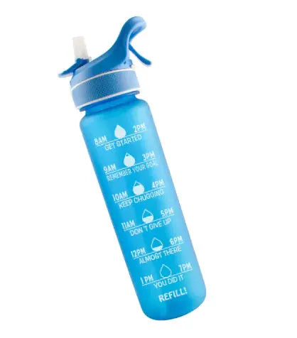 Vannflaske med spray og målemeter - transparent plastflaske med innebygd måleskala og sprayfunksjon, perfekt for enkel påføring av vann og nøyaktig dosering av væske.