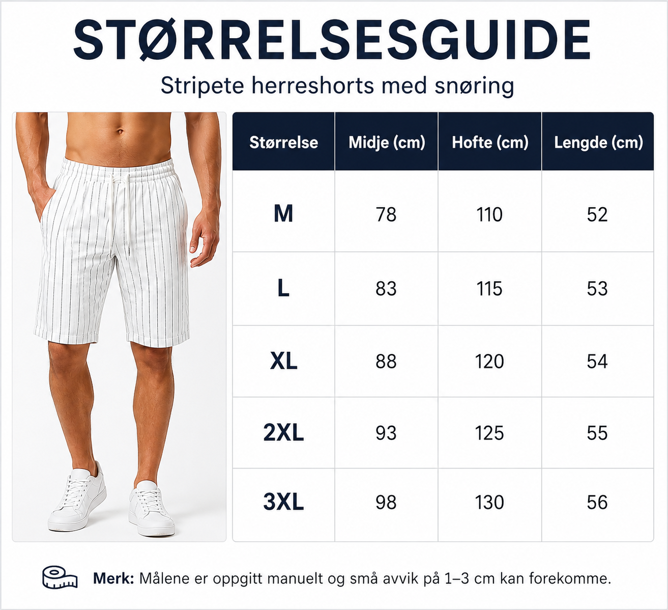 Randiga herrshorts med dragsko och resår i midjan