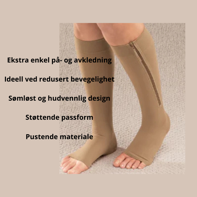 Lange kompresjonsokker med glidelås