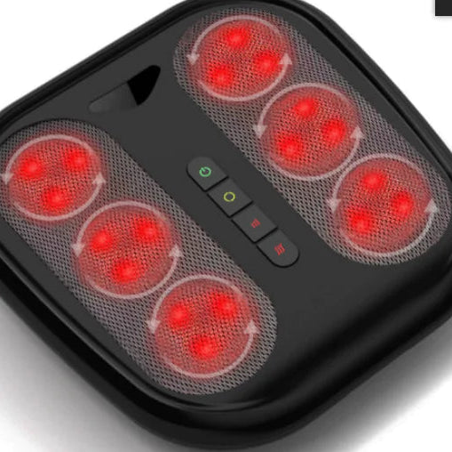 Massasjeapparat for føtter og rygg med varmefunksjon – kompakt, grått design med roterende shiatsu-massasjehoder.