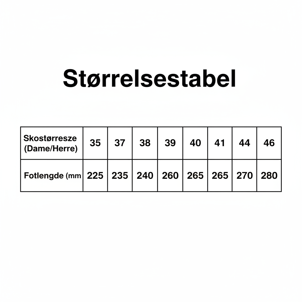 Størrelsestabel kvadratisk