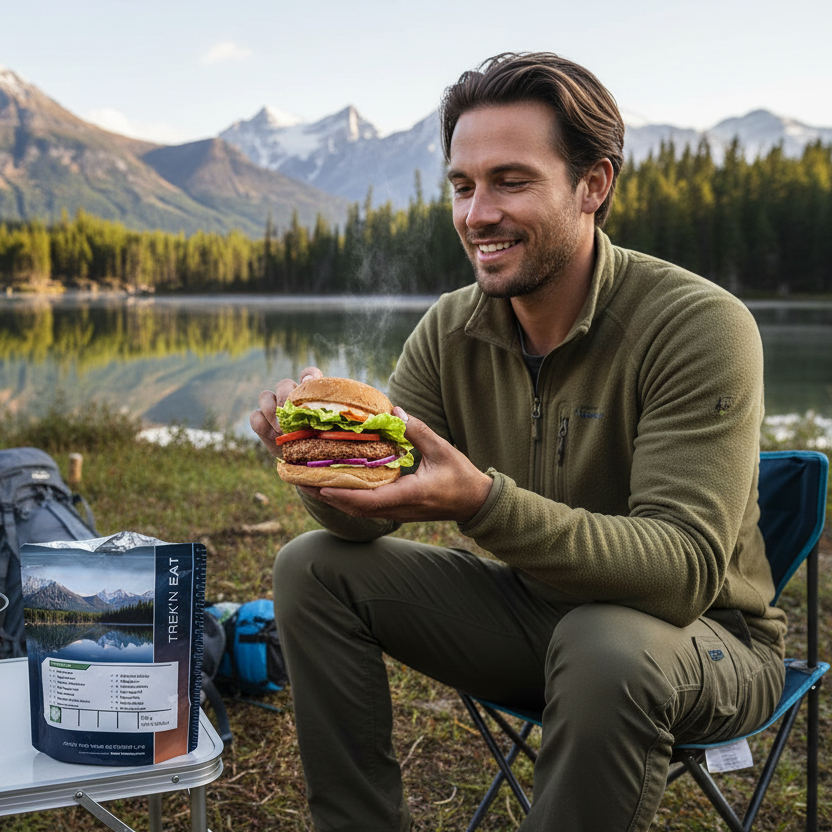 Trek'n Eat vegetarburger tilberedt på tur
