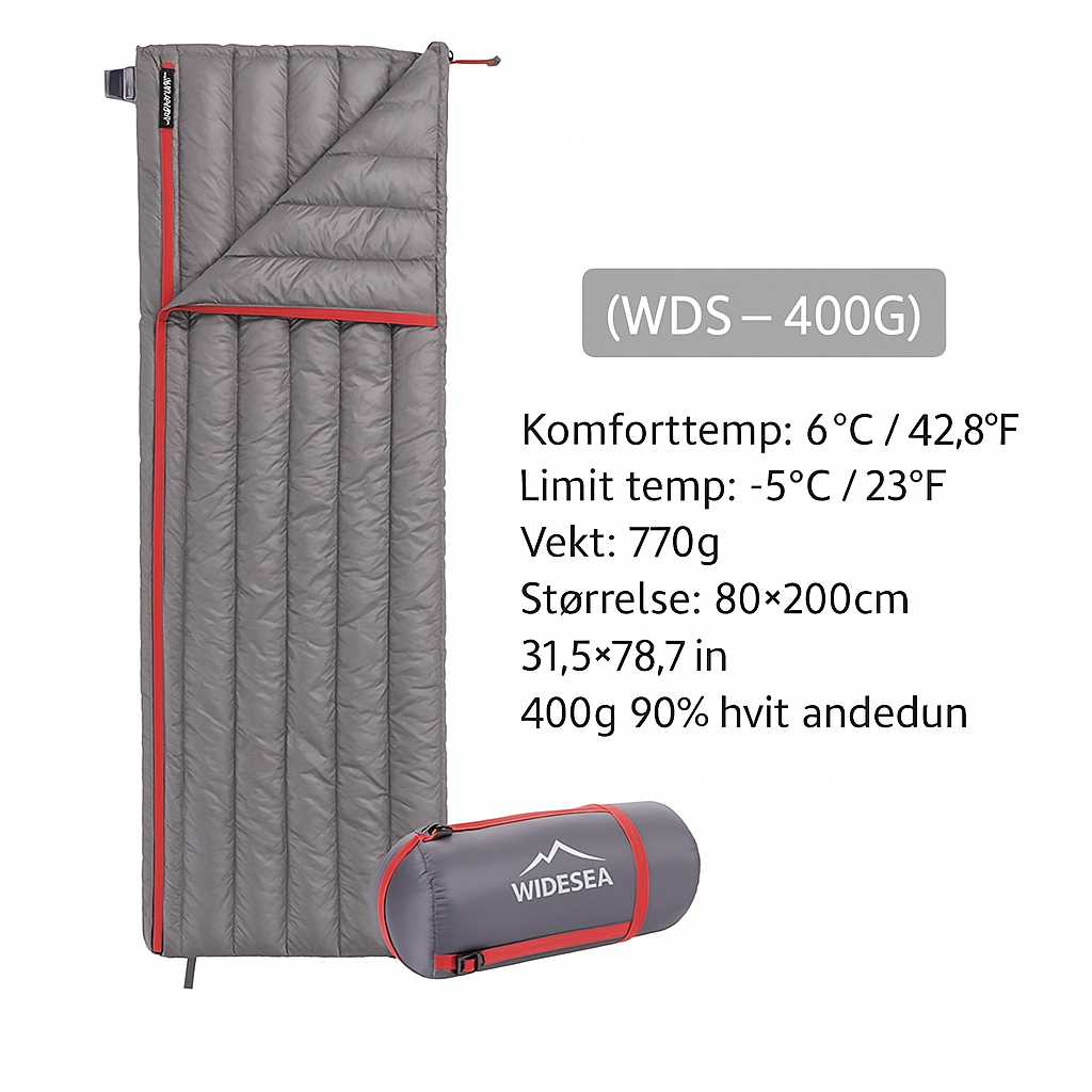 Denne soveposen kombinerer lett vekt, varme og komfort for en god natts søvn uansett forhold. Med isolasjon som holder på varmen, vann- og vindbeskyttelse, og et pustende design, er den ideell for camping, backpacking og friluftsliv. Enkel å pakke og komfortabel å sove i – din perfekte turkamerat.