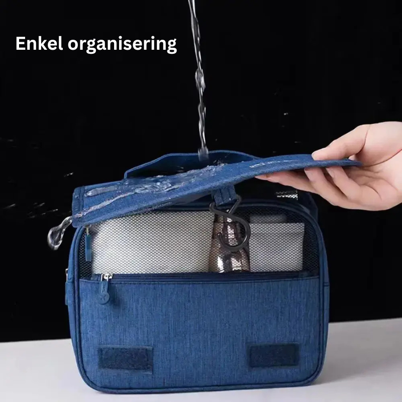 Sammenleggbar toalettmappe med smart organisering