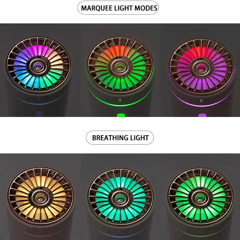 Trådløs bilfukter med farget LED-belysning i bruk