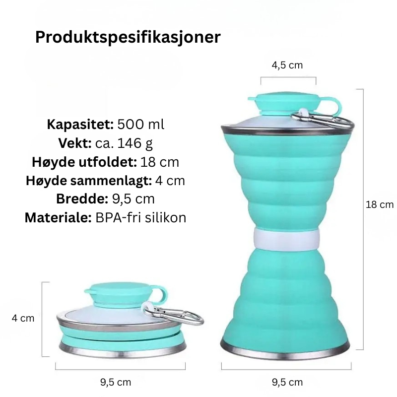 Sammenleggbar vannflaske – lekkasjesikker og plassbesparende