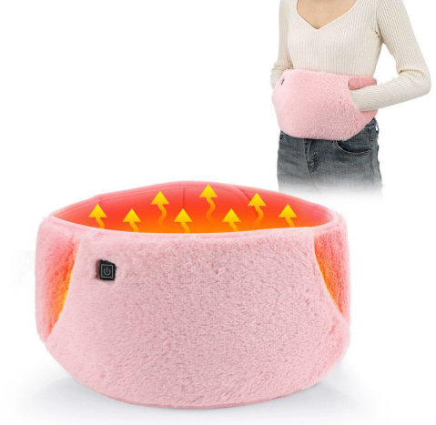 Rosa ryggvarmepute med naturlig fyll og mykt trekk.