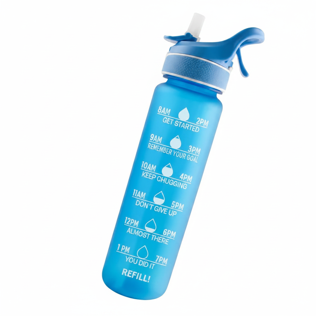 Blue motivational water bottle