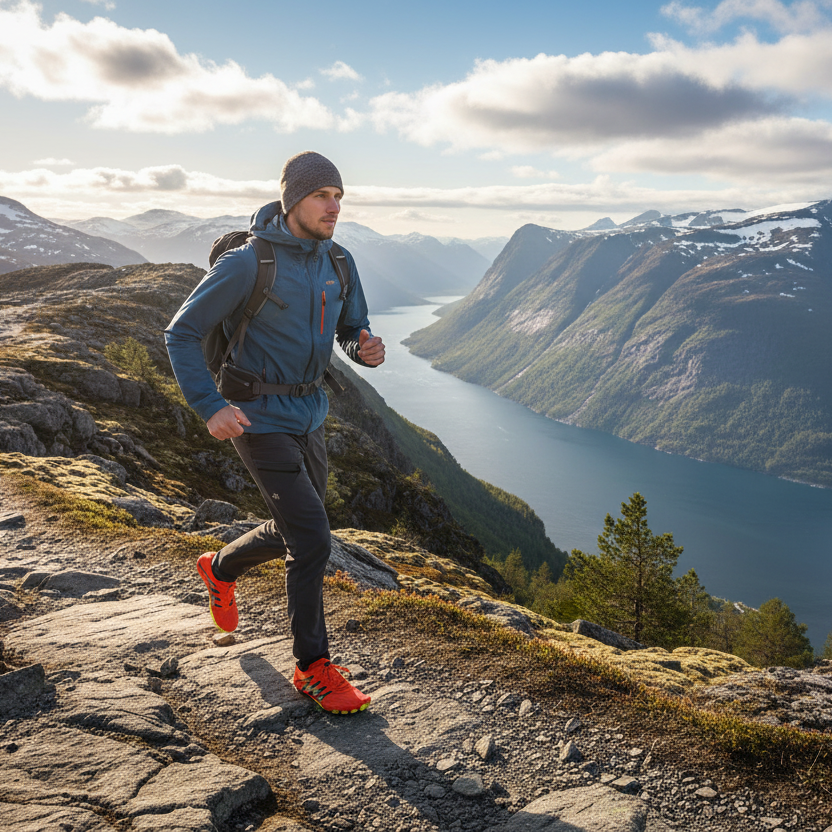 Fjelltur med oransje tursko