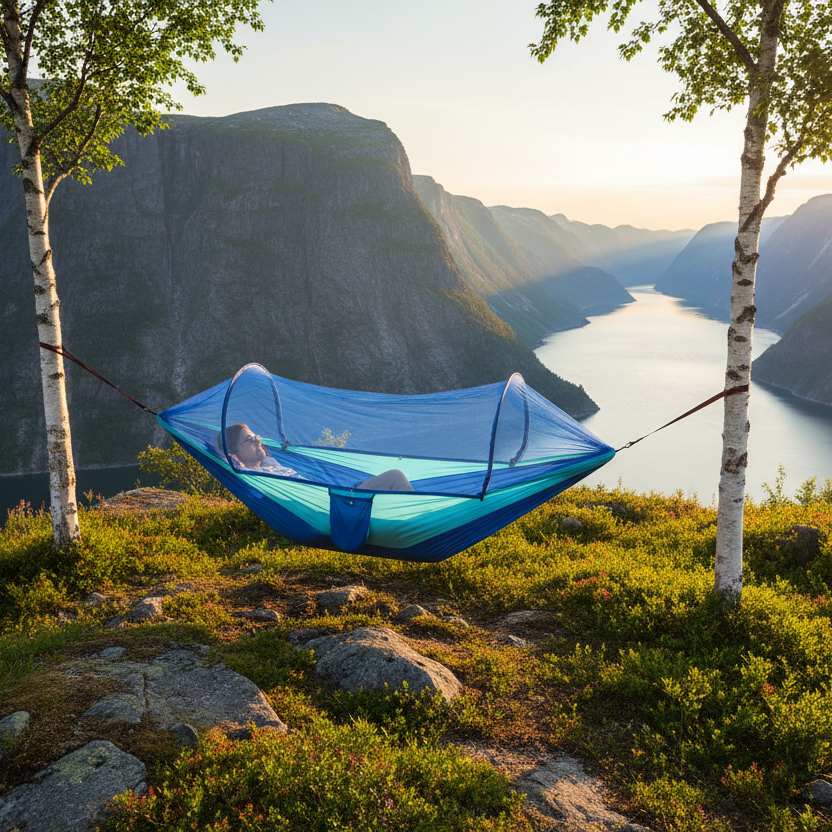 Hammock with Norwegian fjord view
