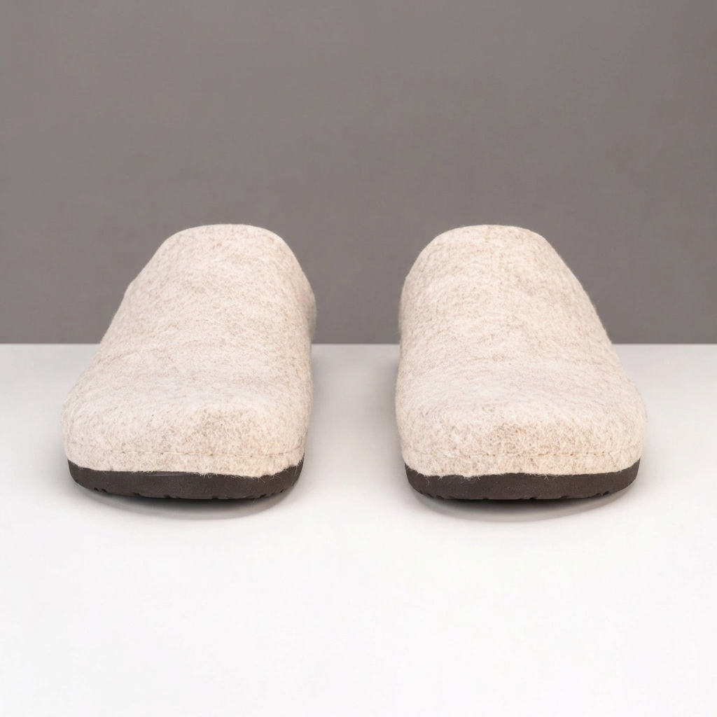 Beige Kosy Stormur-tøfler sett forfra