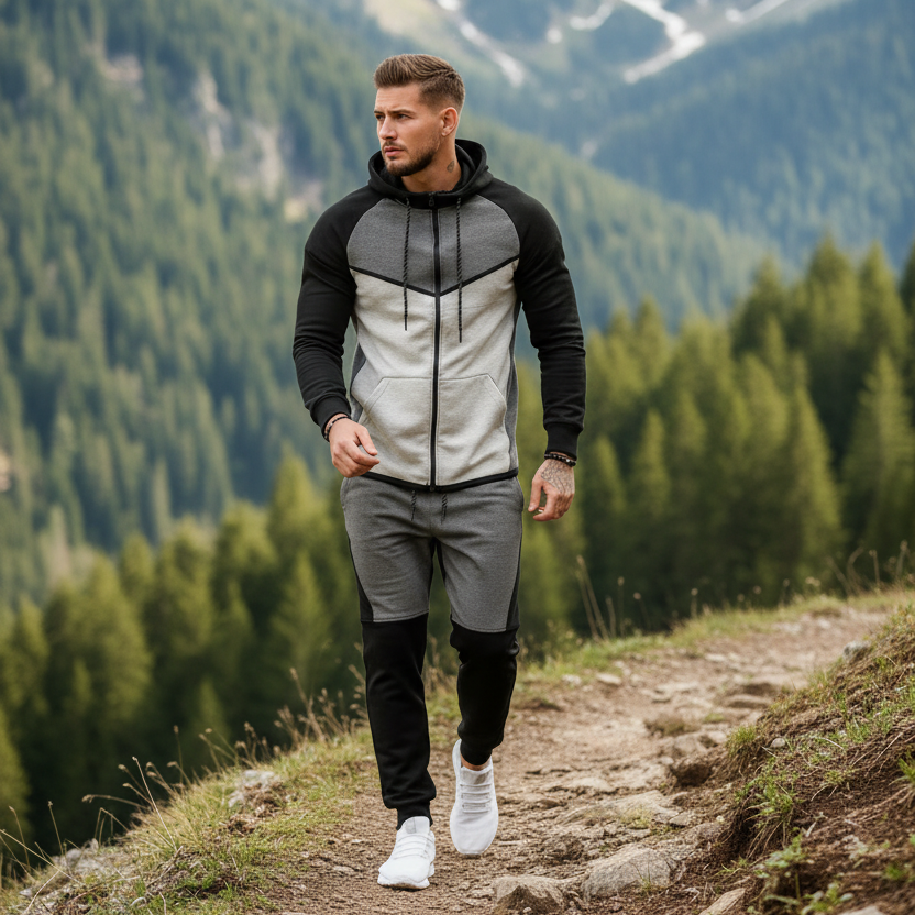 Joggedress på tur - grå, hvit og svart