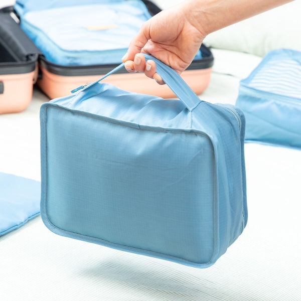 InnovaGoods organisatorbag sett - et praktisk sett med oppbevaringsposer i forskjellige størrelser, designet for å organisere personlige eiendeler, elektronikk, kosmetikk og mer. Fremhever stil og funksjonalitet.