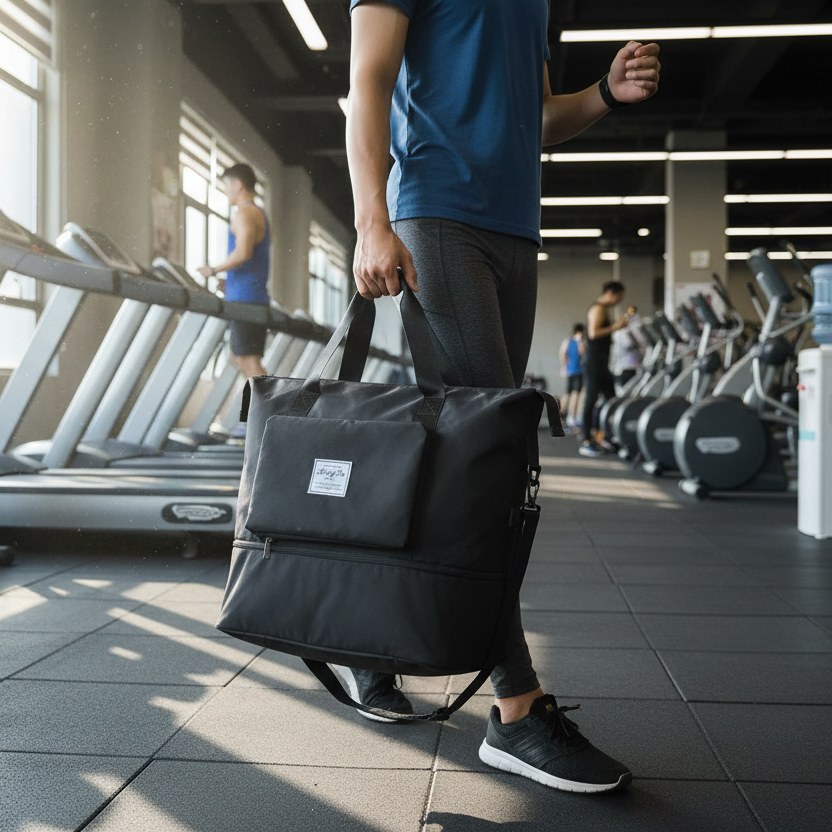 Person bruker svart treningsbag