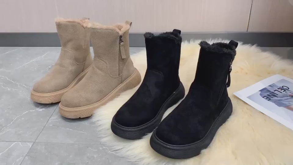 Vinterstøvletter med plysj skinn og glidelås