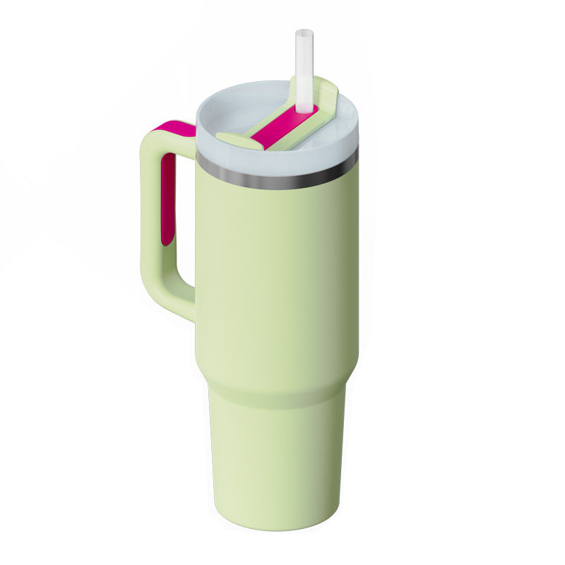 Stainless travel cup with handle and straw