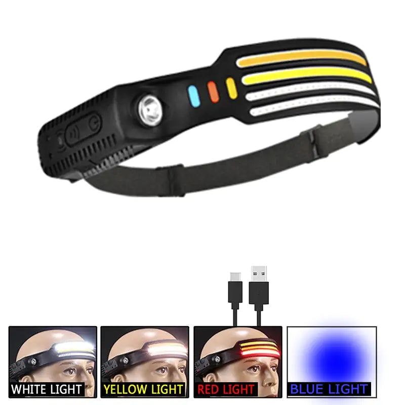 LED hodelykt med justerbar lysstyrke og flere lysmodi, perfekt for camping og utendørs aktiviteter.